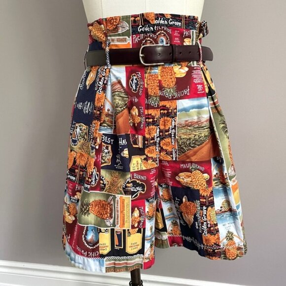 Handmade Hawaiian / Pineapple Postcard Print Paperbag Shorts - Medium - Picture 1 of 9